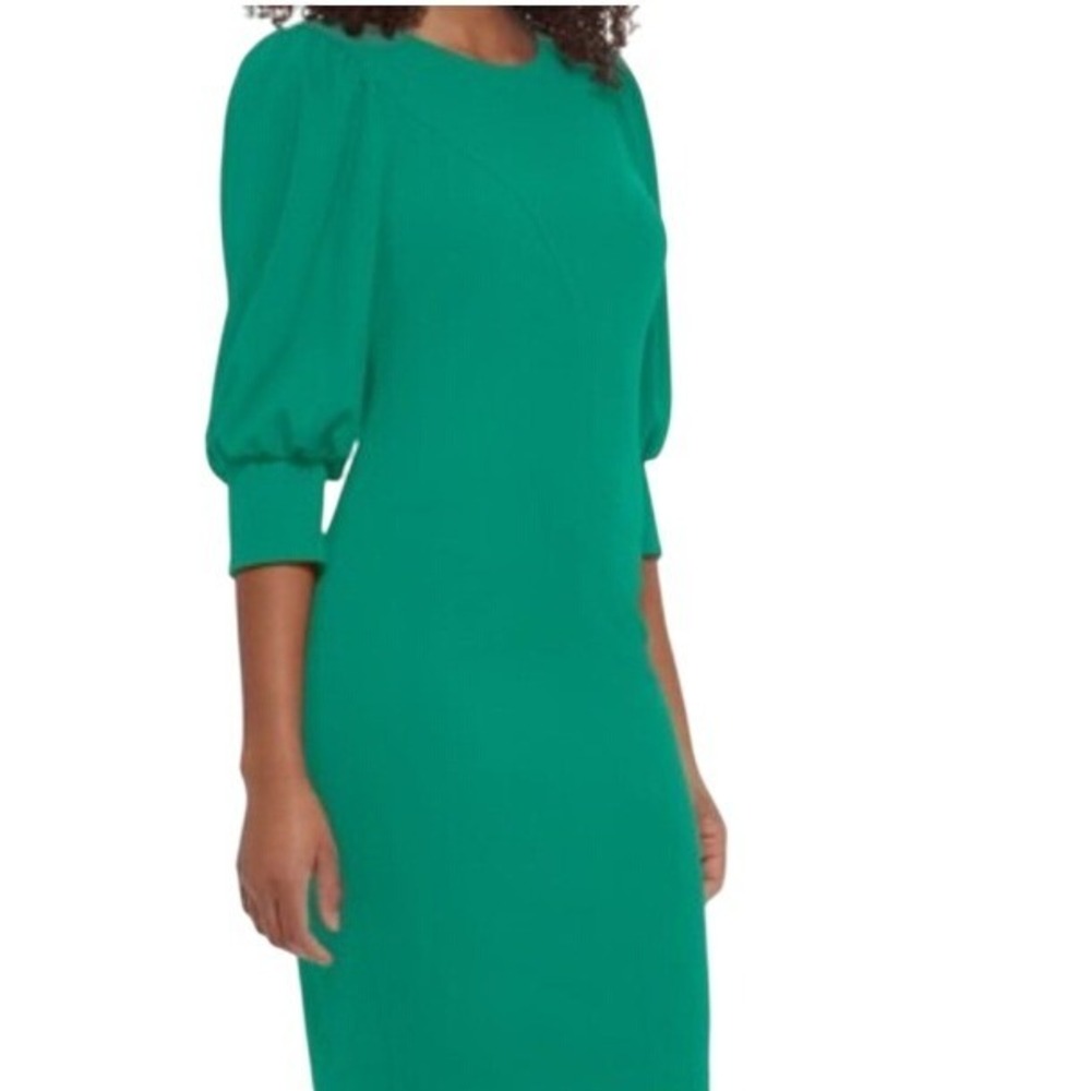 Calvin Klein | Emerald Green Puff Sleeve Sheath Dress Gold Back Zip | Size 4